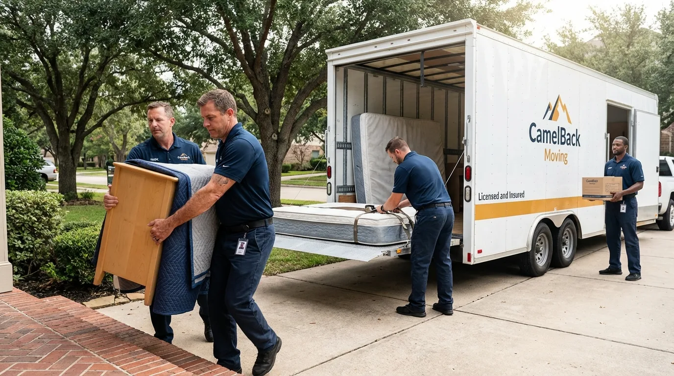 Crew loading residential truck for cross-state move from Arcadia, SC